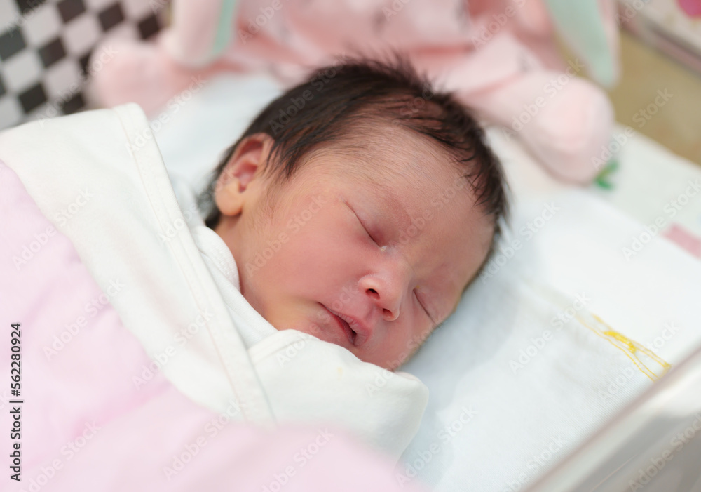 newborn baby laying and sleeping in infant bassinet basket at hospital newborn baby laying and sleeping in infant bassinet basket at hospital