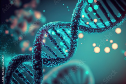 3d rendered genetic  illustration of human dna under microscope created with generative ai technology