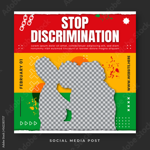 Stop discrimination. Black history month social media banner template