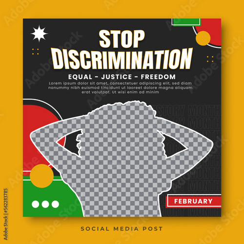 Stop discrimination. Black history month social media banner template