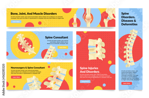 Spine consultant bone joint muscle disorder neurosurgery deformities landing page set vector