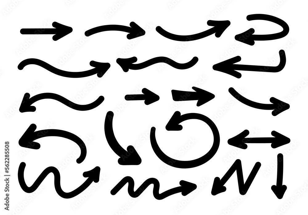 Hand drawn arrow arrows direction pointer cursor lines doodle scribble black line art sketch set vector illustration Hand drawn arrow arrows direction pointer cursor lines doodle scribble black line art sketch set vector illustration