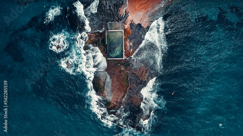 Photography Aerial Drone View Of Popular Mona Vale Beach Rock Pool In Australia, landscape O