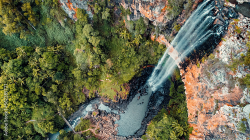 Aerial Diagonal Drone Capture of Purling Brook Falls, Australia