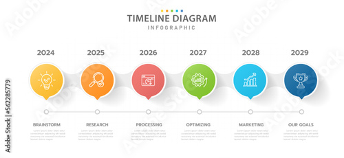 Infographic template for business. 6 Steps modern Timeline diagram calendar with circle and topics, presentation vector infographic.