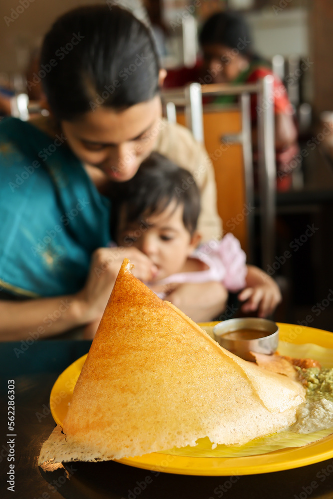 Idly Dosa ghee roast with coconut chutney sambar popular South Indian