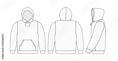Template illustration of hoodie (hooded sweatshirt) with side view /png, no background