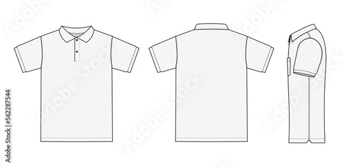 Polo shirt (golf shirt) template illustration ( front/ back/ side ) / white. No pockets. | png,no background