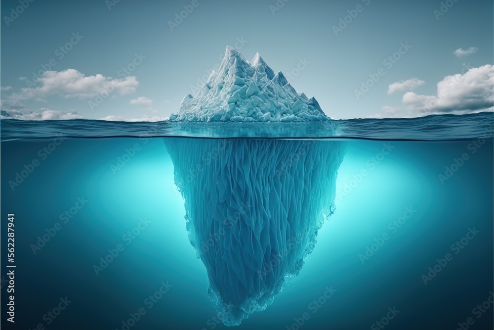 iceberg in polar regions which shows a big hidden potential beneath the surface created with generative ai - obrazy, fototapety, plakaty 
