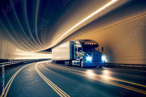 Semi Truck at Speed in Tunnel - Generative Ai