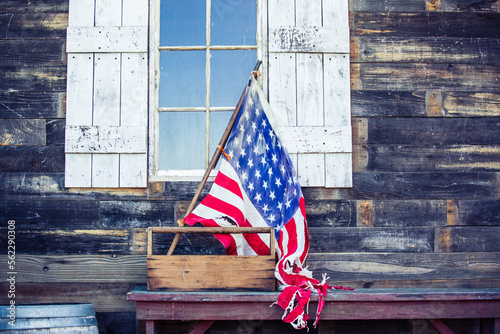 american flag on wooden wall
