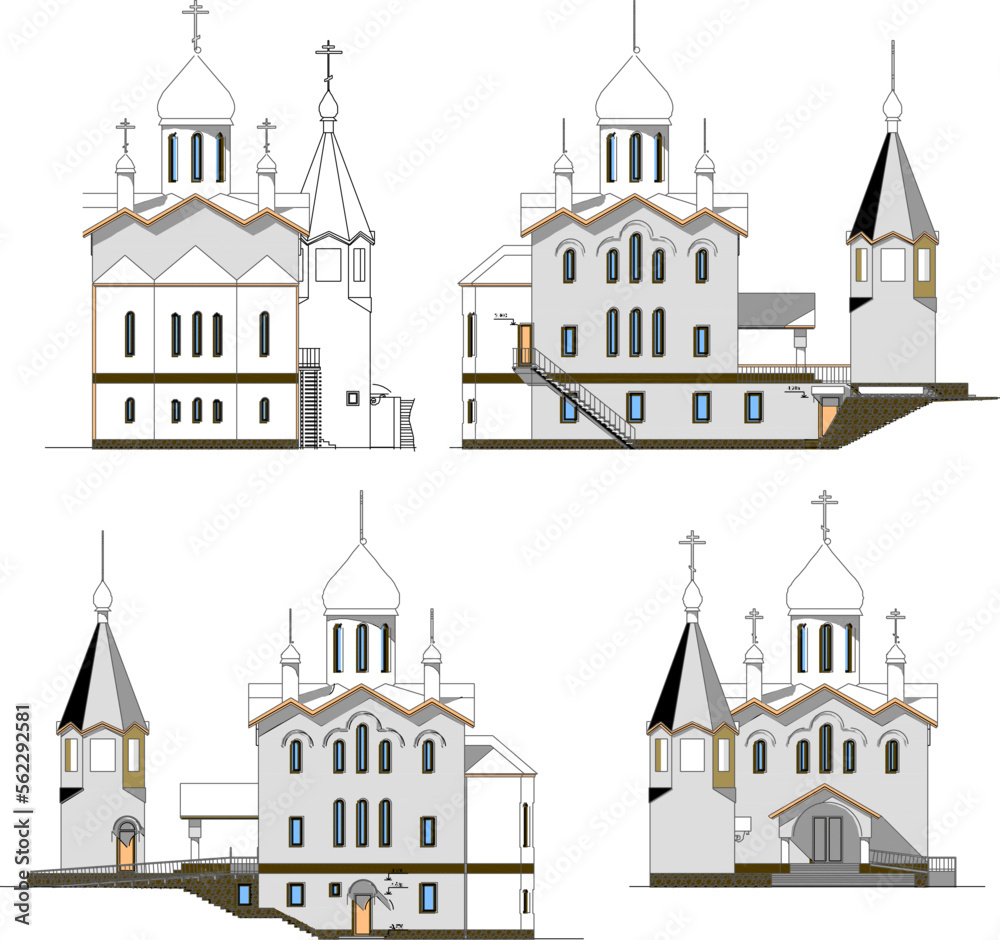 sketch vector illustration of a medieval classic holy church