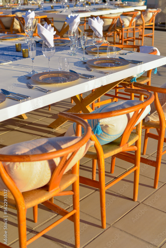Tables arranged for an outdoor event. Tables arranged for an outdoor event.