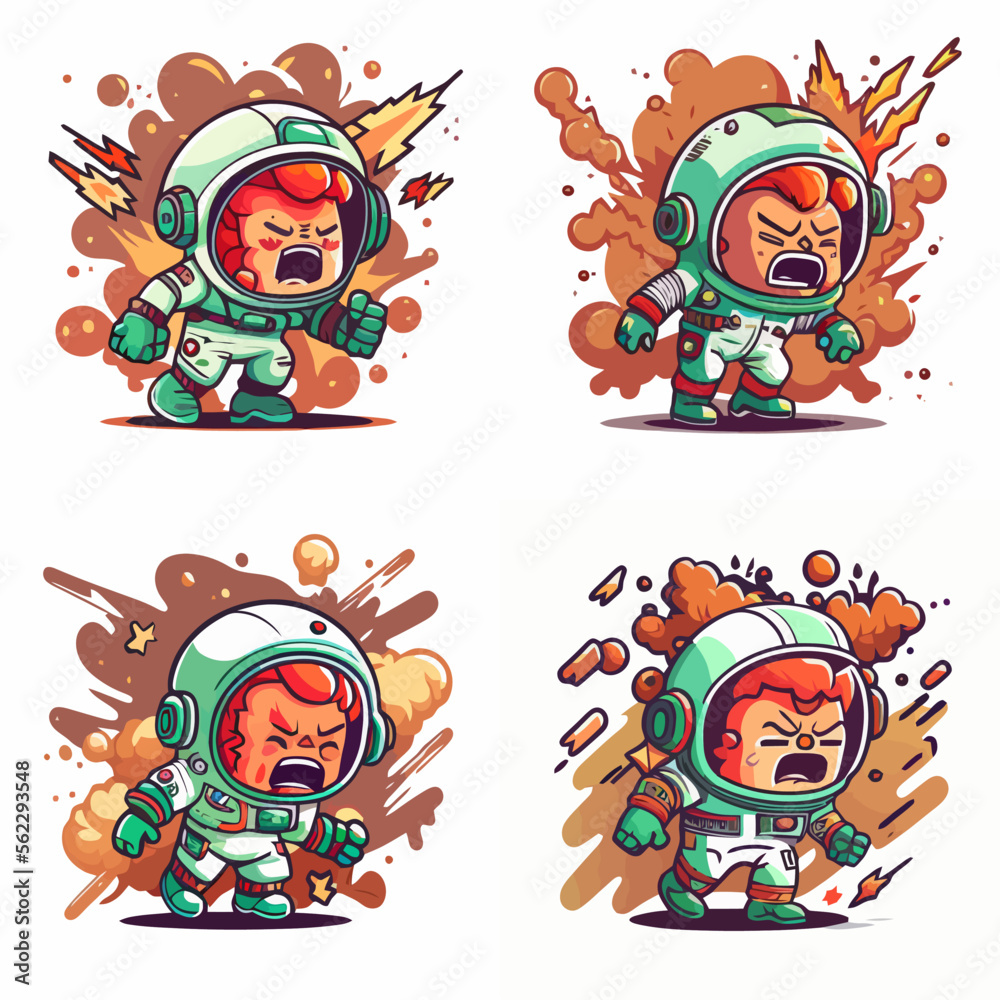 angry cute astronaut, vector illustration