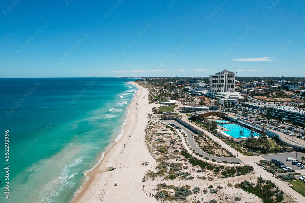 Fototapeta premium Aerial view of the coastline at Scarborough in the northern suburbs of Perth, Western Australia