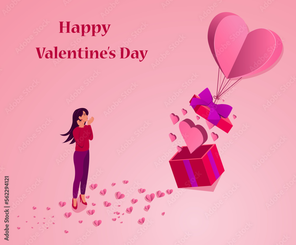 Modern isometric valentine's day illustration with hearts in a box as a gift Modern isometric valentine's day illustration with hearts in a box as a gift