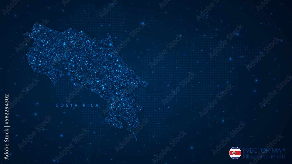 Map of Costa Rica modern design with polygonal shapes on dark blue ...