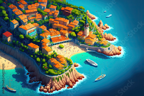 aerial view of Villefranche sur stunning Mer's beaches and amazing sea. Generative AI