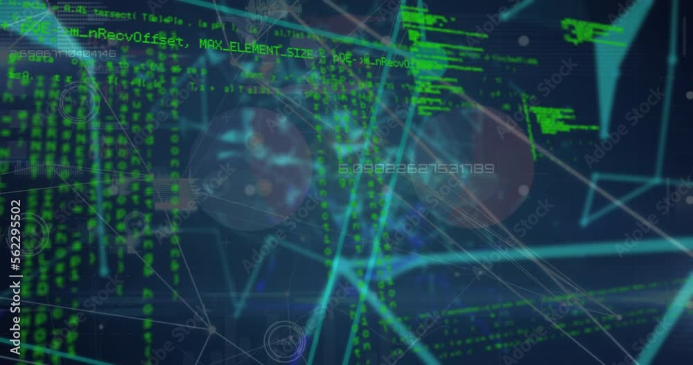 Animation of globe with network of connections and data processing Animation of globe with network of connections and data processing