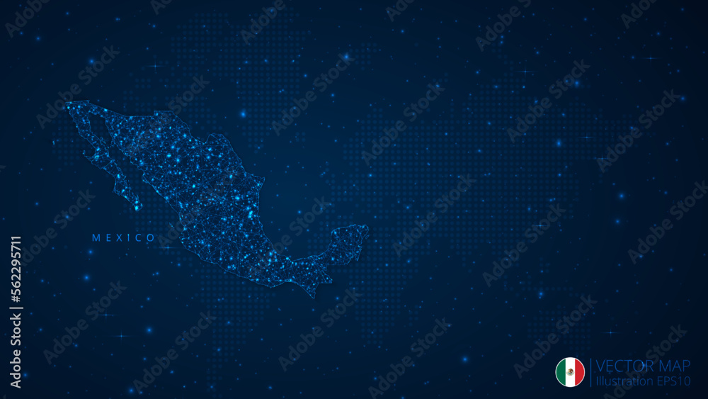 Map of Mexico modern design with polygonal shapes on dark blue ...