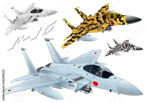 Fotografie Japanese air force jet fighter aircraft F-15 Eagle flying illustration (Normal a