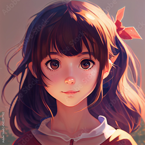 Anime Girl, Brown Hair and Eyes, Profile, Close-up of Face, Wears Light  Blue Cropped Stock Illustration - Illustration of face, longhair: 277251838