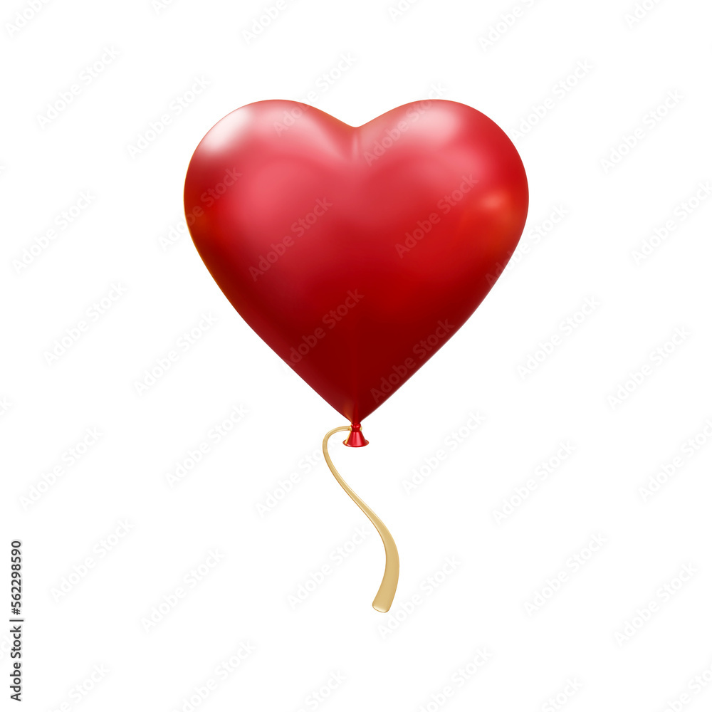 red heart balloon 3d rendering illustration