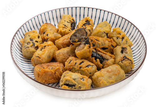 Crispy seaweed noodle rolls or Gimmari Korean deep-fried seaweed rolls, Korean traditional snack food Isolate on white with clipping path. photo