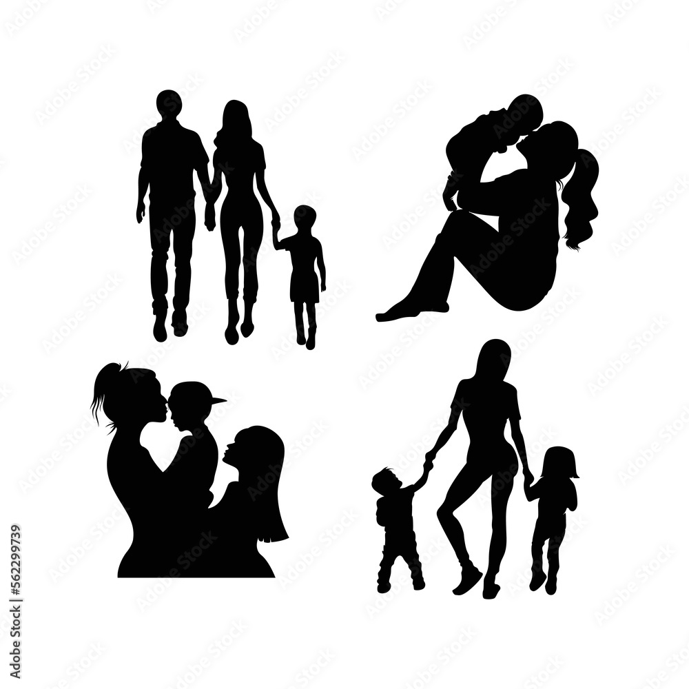Family photo on silhouette style illustration vector mom and son, mom