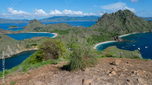 Wallpaper Mural Panoramic view of sheltered, white sandy bays and turquoise ocean water on popular tourist destination Padar Island within Komodo National Park, Indonesia Torontodigital.ca