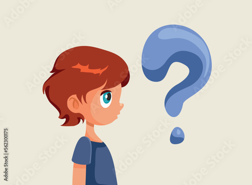 Little Boy Having a Big Question to Ask Vector Cartoon. Curious child asking why and other childhood and development questions 
