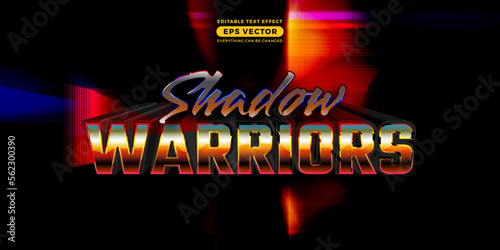 Shadow warriors editable text effect retro style with vibrant theme concept for trendy flyer, poster and banner template promotion