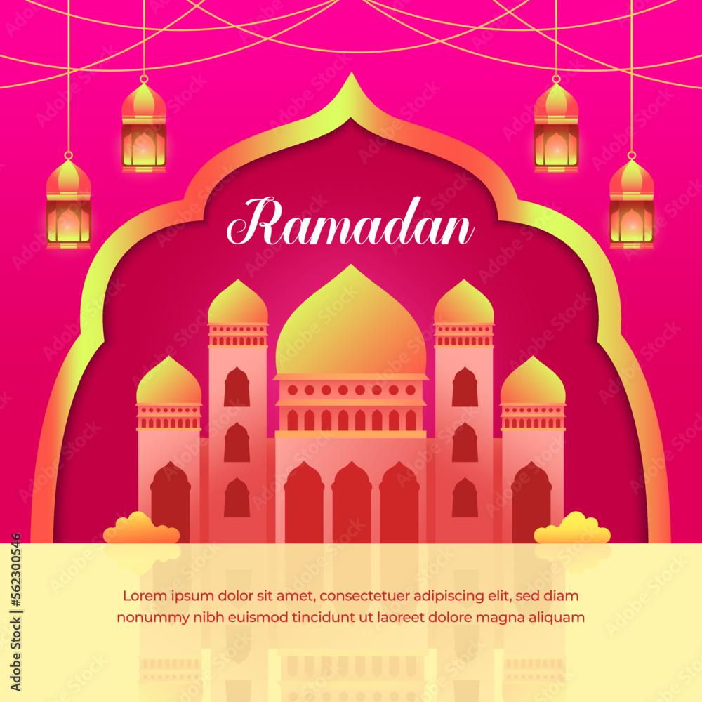 Premium ramadan kareem square background - Ramadan kareem for social media post - card - banner with pink background 