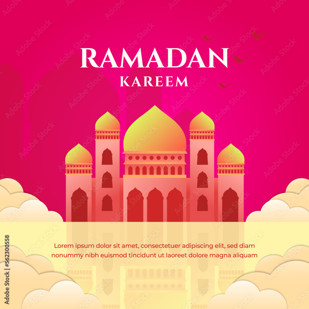Premium ramadan kareem square background - Ramadan kareem for social media post - card - banner with pink background 