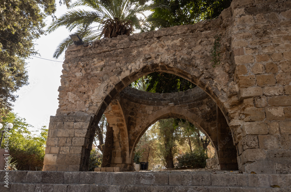 Decorative stone arch in the old city of Jaffa, in Tel Aviv - Yafo city, Israel