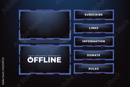 Online user interface design with dark blue color. Simple gaming screen panel and overlay design with offline screen vector. Live streaming overlay and the broadcast border with abstract shapes.