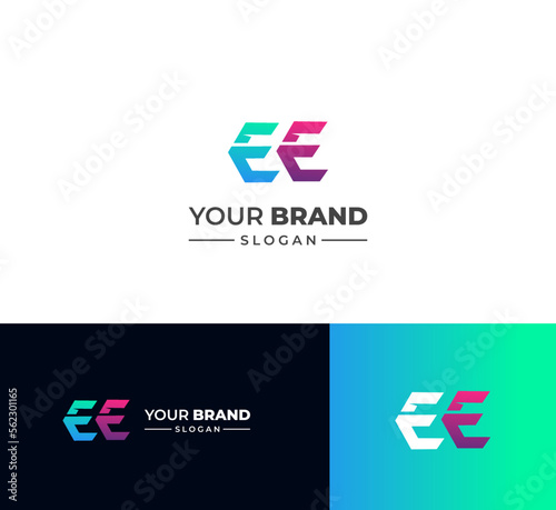 EE letter logo design template elements. Modern abstract digital alphabet letter logo. Vector illustration. Colorful EE logo.