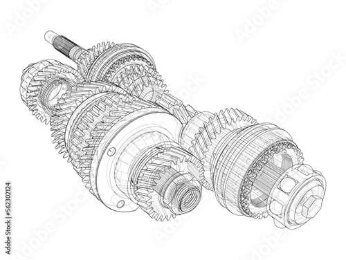 Gearbox sketch. Vector