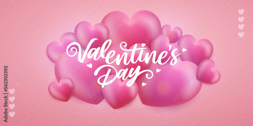 Realistic 3d Heart shaped valentine day vector pink background