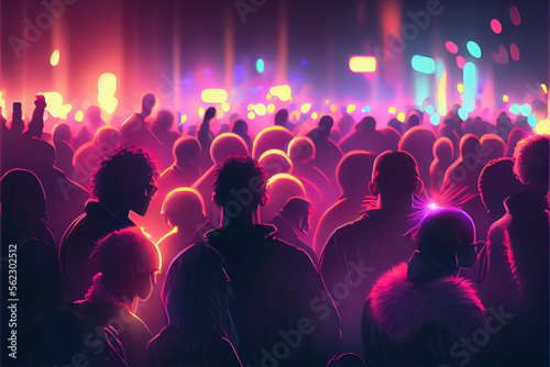 Dance disco party neon party place illustration. AI