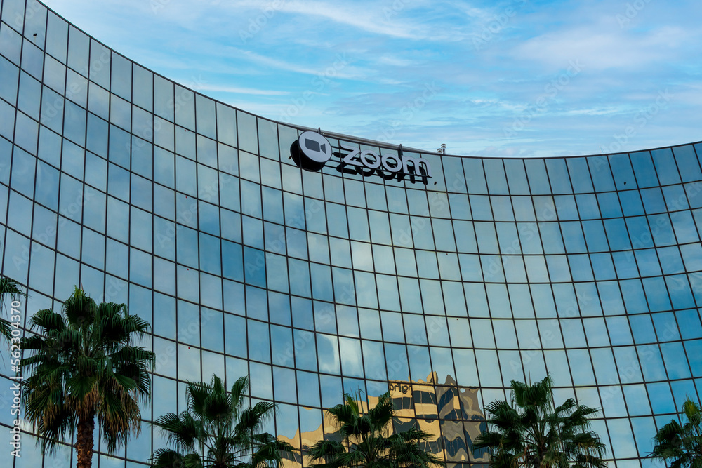 Zoom headquarters building. Zoom Video Communications is a company that