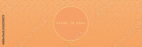 Seamless pattern background with curvy sun beams in asian oriental style. Vector retro style japanese motif with wavy lines in orange colors. Vector geometric decorative ornament.