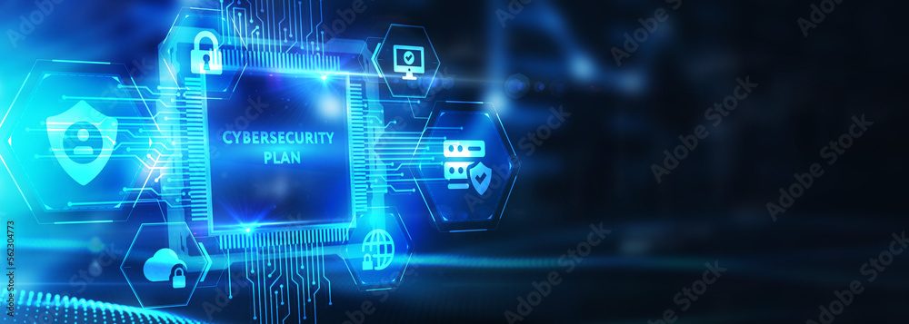 Cyber security data protection business technology privacy concept. CYBERSECURITY PLAN 3d illustration