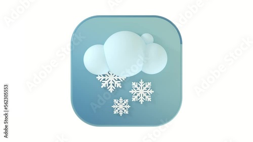 3D snow cloud icon on a gray button on a white background with a smooth 4K animation cycle. 3D Illustration