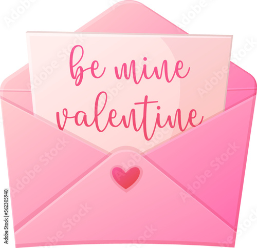 Love letter. Open envelope with valentine letter. Vanentine day, romantic confession concept.