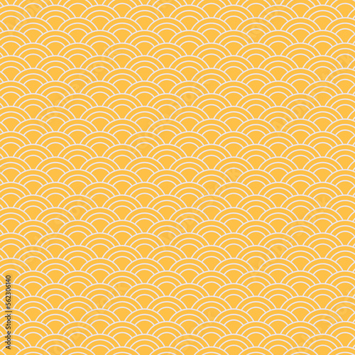 Chinese yellow gold seamless pattern dragon fish scales simple Nature background with japanese wave circle pattern vector art korean