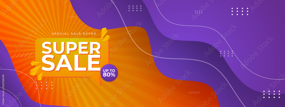 Orange and purple gradient super sale discount banner background