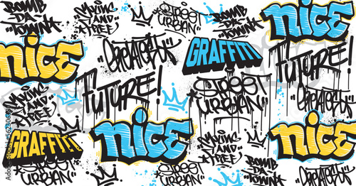 Abstract graffiti art background with scribble throw-up and tagging hand-drawn style. Street art graffiti urban theme for prints  patterns  banners  and textiles in vector format.