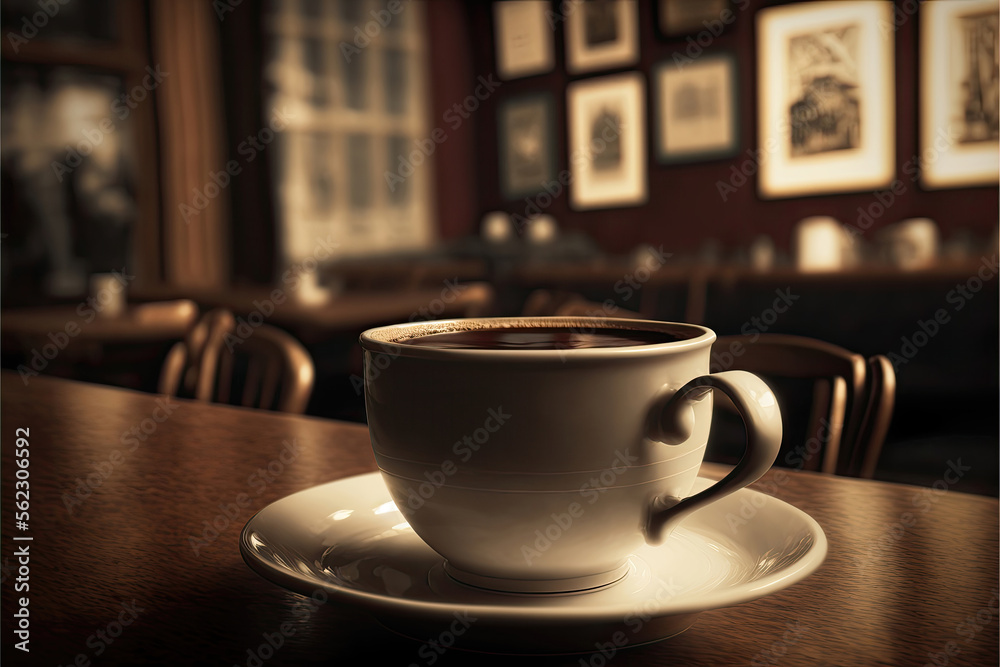 Fototapeta premium Cup Of Coffee On Coffee Shop Table Generative AI