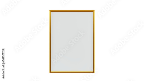 gold square frame tiny edge for picture with white empty space 3D rendering
